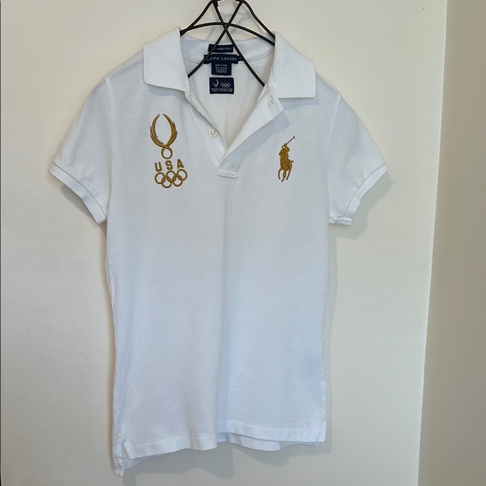 Ralph Lauren Team USA White Polo with Gold Olympic Motif
